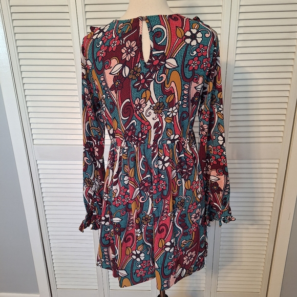 Red camel floral ruffle dress sz medium *C1 - Picture 4 of 6